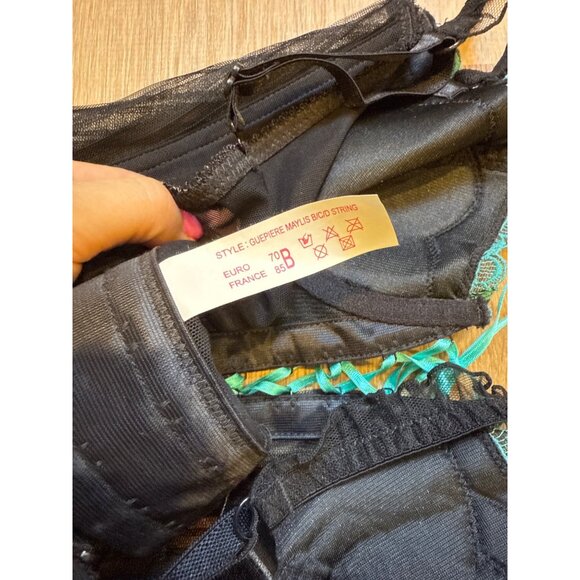 Y2K Grungy Black & Turquoise Bustier Corset Garters 32B - Picture 7 of 7